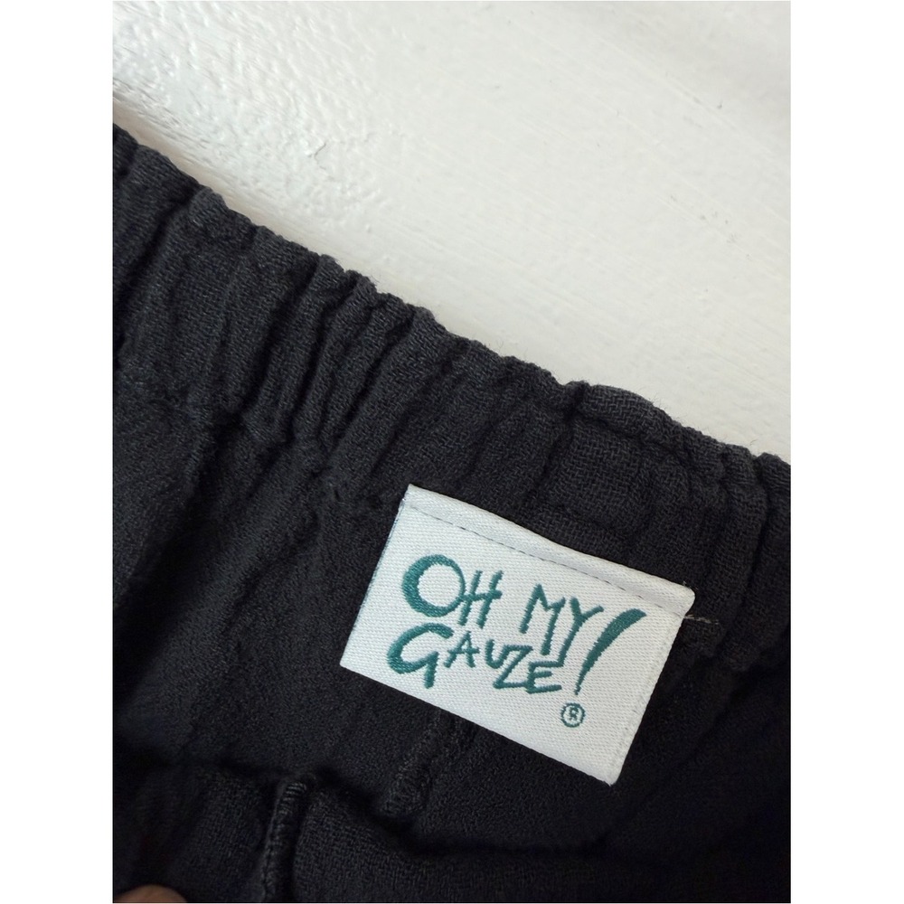 Oh My Gauze Black Cotton Pants Pull On Elastic Waist Relaxed Boho Lagenlook NWT - Picture 10 of 13